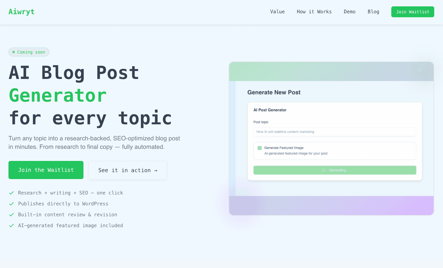 Aiwryt - AI blog post generator
